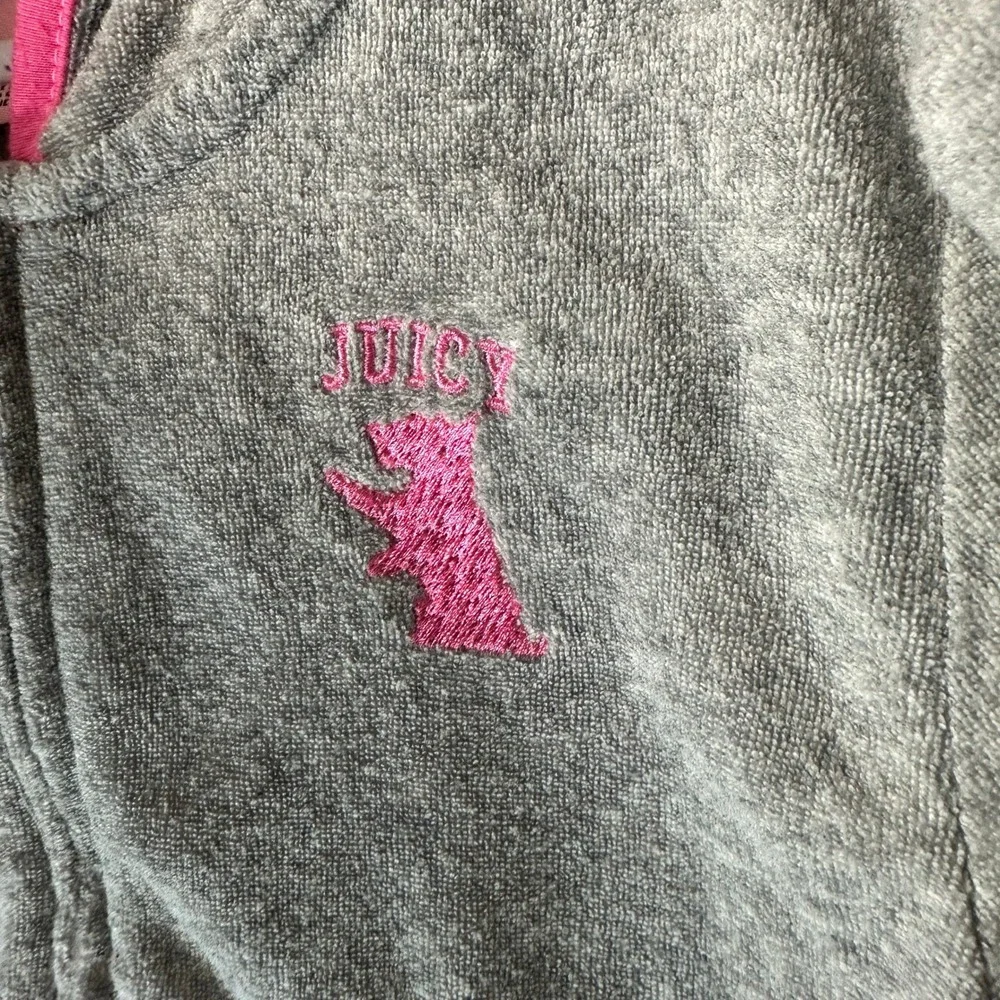 Juicy Couture Hoodie Kids Size 7 Gray Short Sleeve Terry Cloth Neon Trim Zip Up
